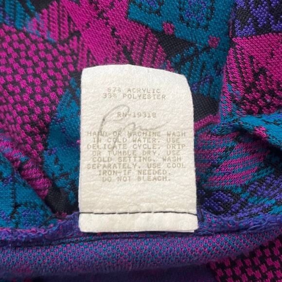 Vintage Sweater Blazer Size 12 70s 80s Funky Paisley Diamond Open Front Jacket - Picture 12 of 14